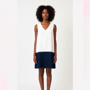 GORGEOUS COLOR BLOCK GERARD DAREL 100% SILK LINED SHEATH GAUZE DRESS V-NECK EUC‎